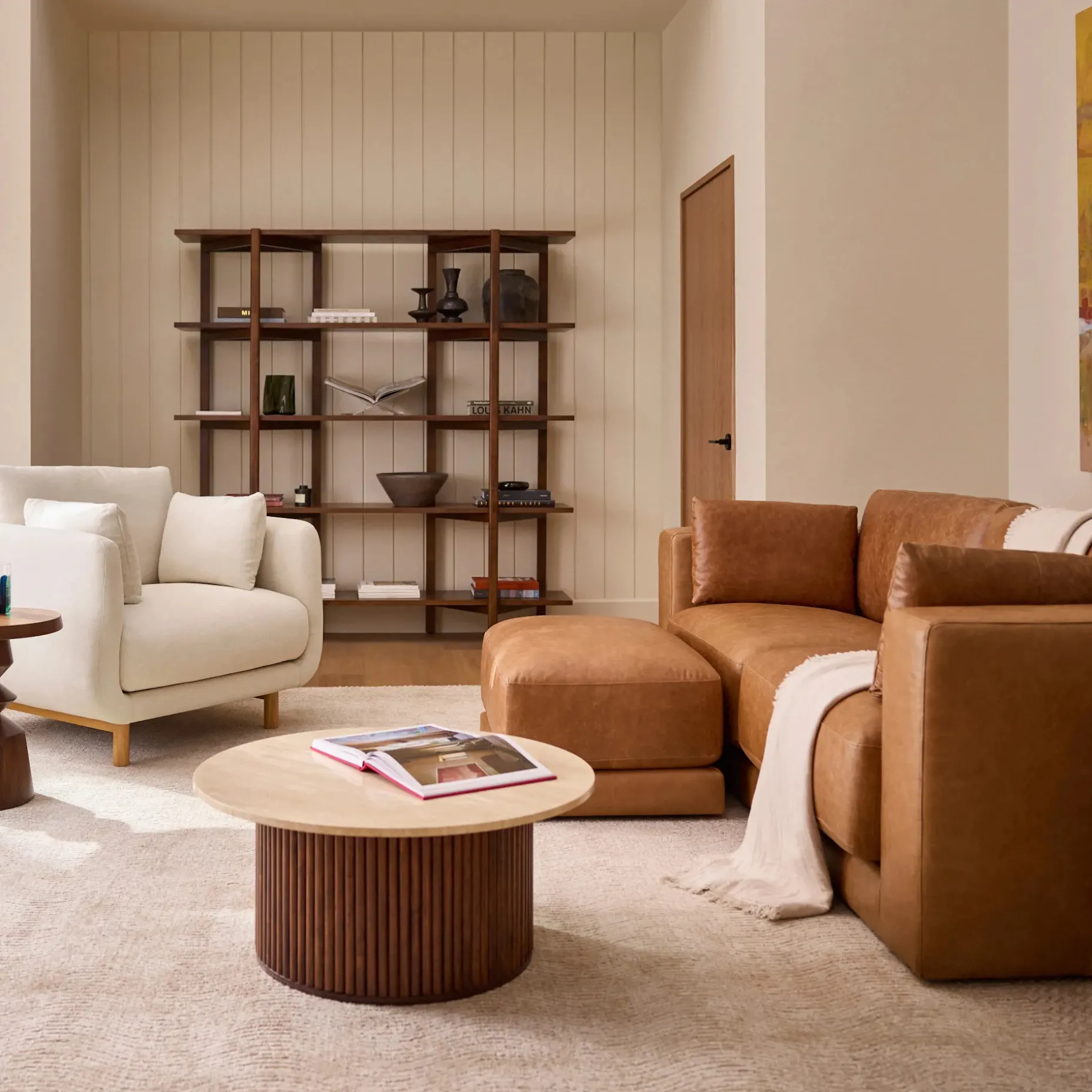 Whitmore 33" Leather Ottoman - Salerno Tan