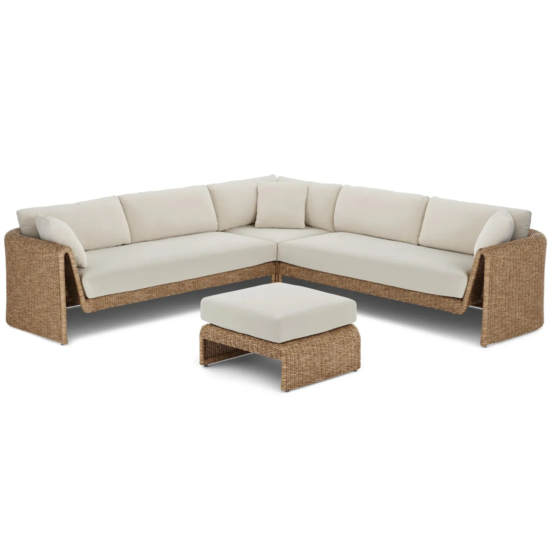 Willa 107.25" Outdoor Wicker Corner Sectional Set - Dravite Ivory