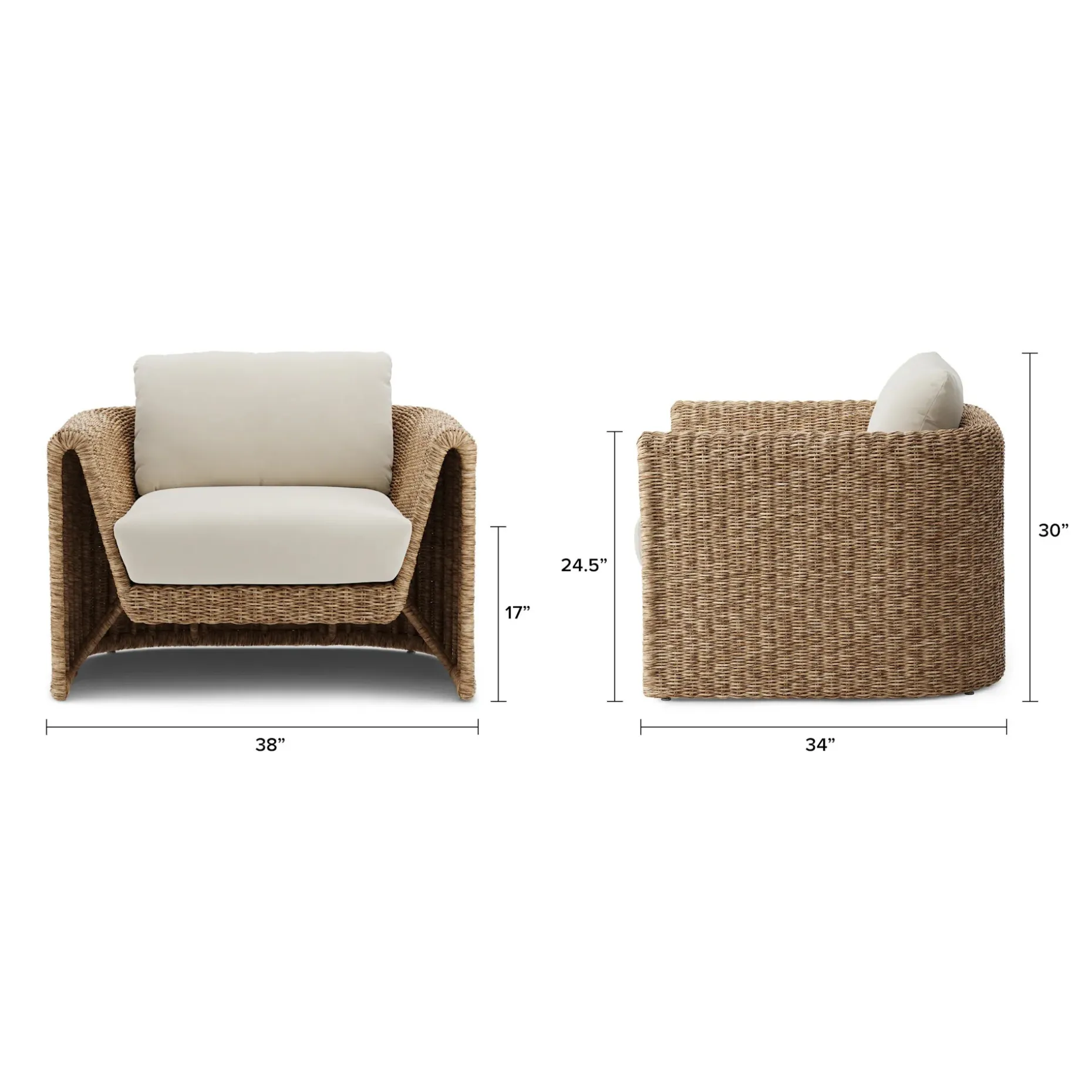 Willa 38" Outdoor Wicker Lounge Chair - Dravite Ivory