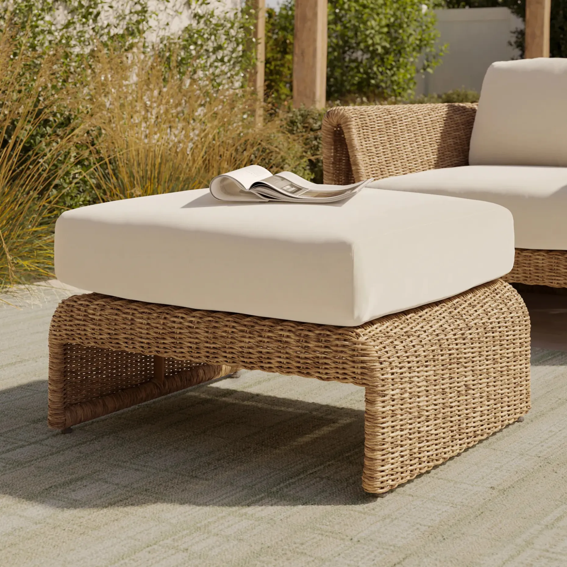 Willa 28.5" Outdoor Wicker Ottoman - Dravite Ivory