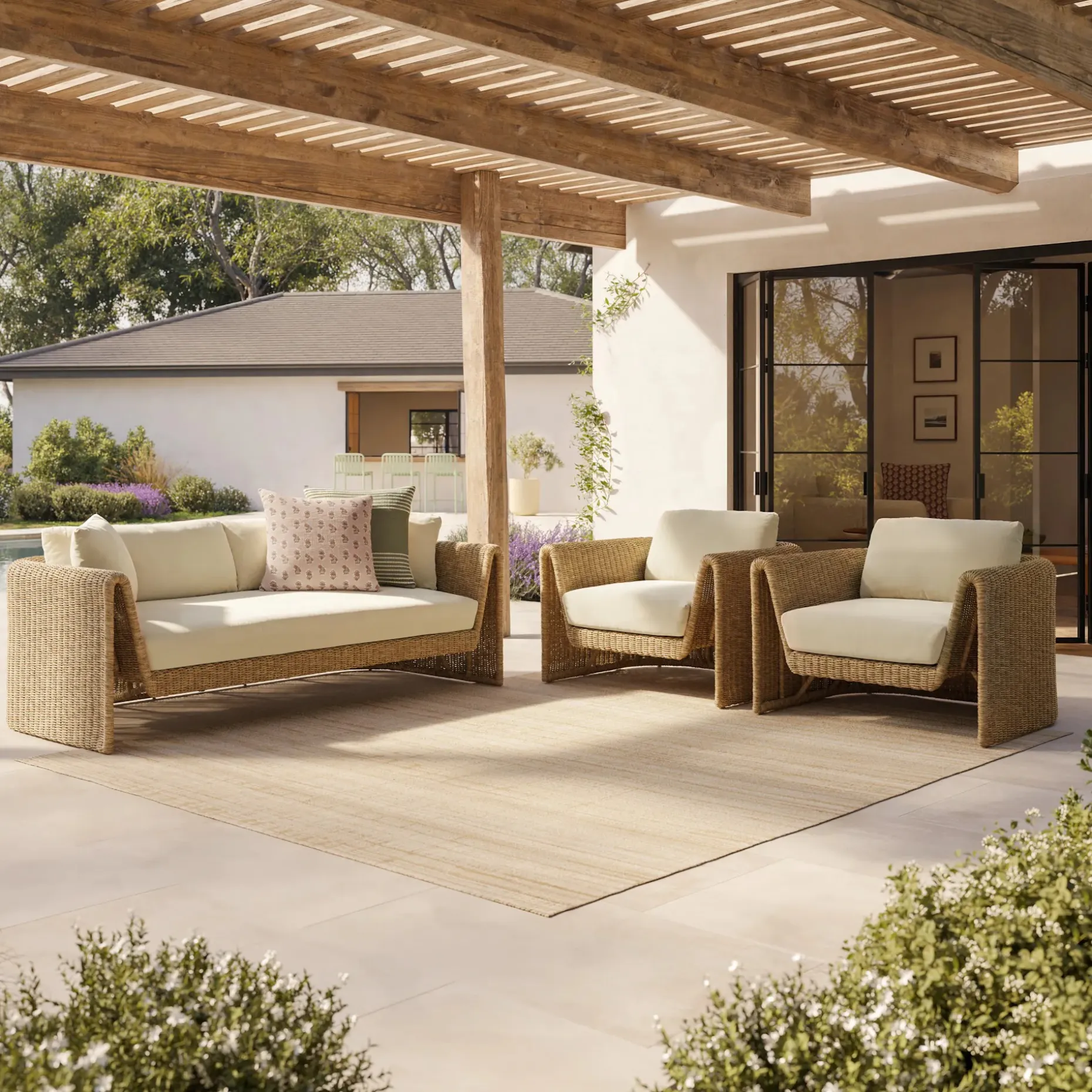 Willa 80" Outdoor Wicker Sofa Set - Dravite Ivory