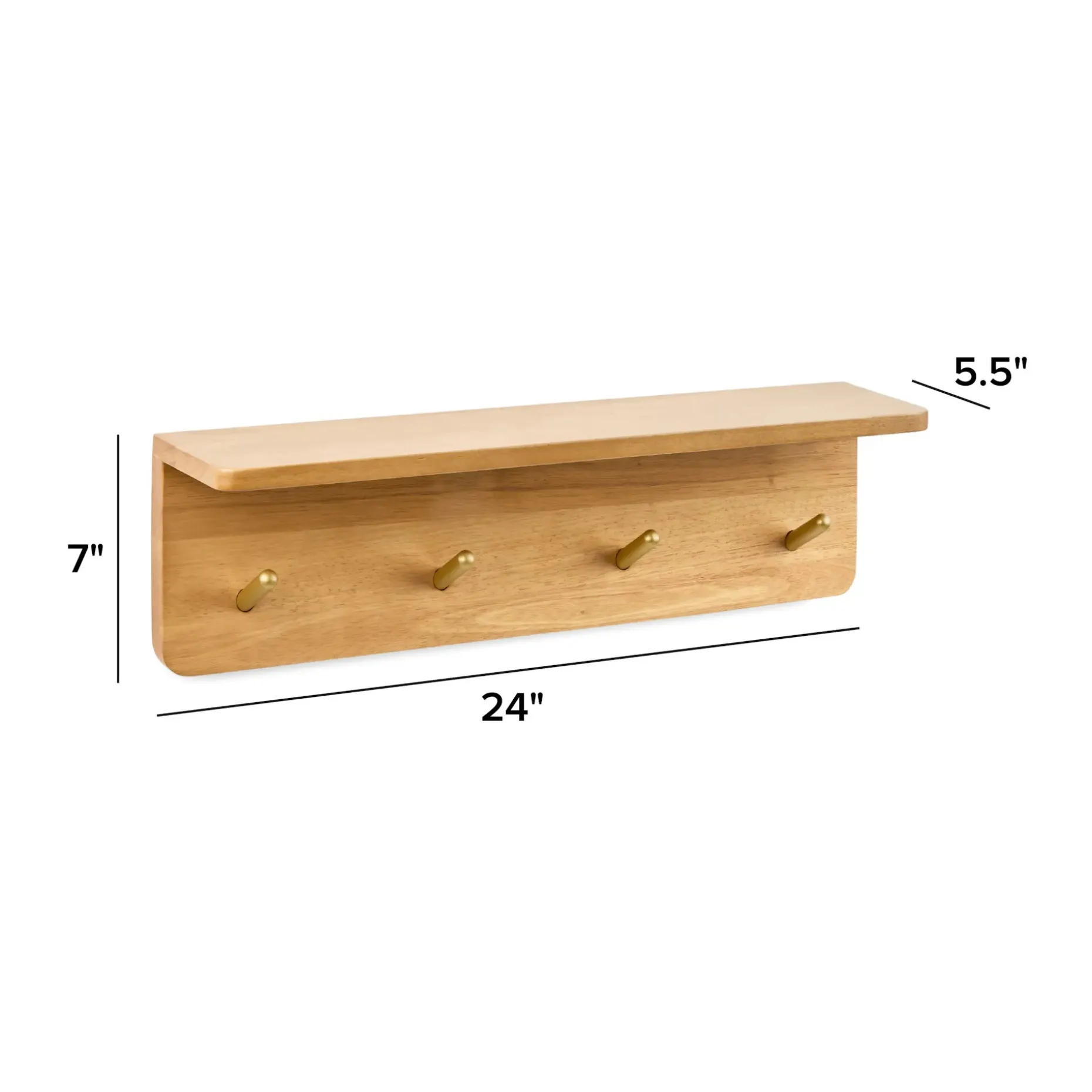 Williams 24" Shelf and Coat Rack - Brass and Oak