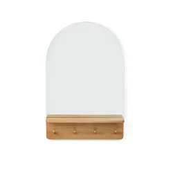 Williams 24" Shelf, Coat Rack, and Mirror - Brass and Oak