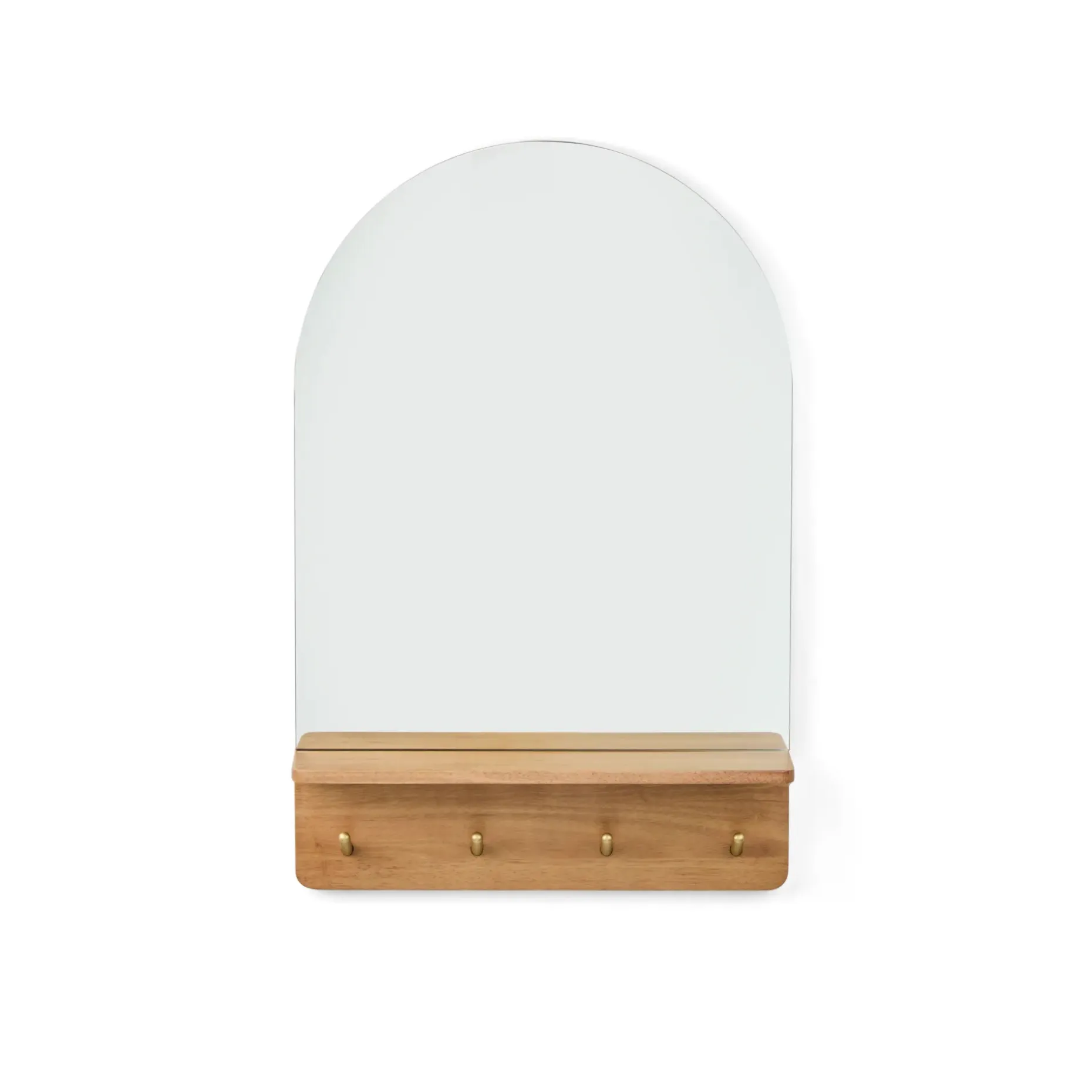 Williams 24" Shelf, Coat Rack, and Mirror - Brass and Oak