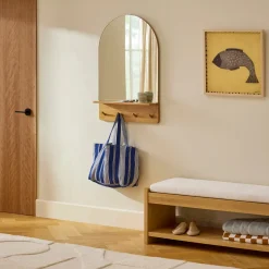 Williams 24" Shelf, Coat Rack, and Mirror - Brass and Oak