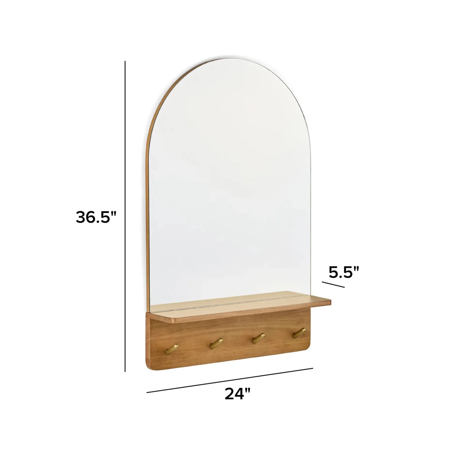 Williams 24" Shelf, Coat Rack, and Mirror - Brass and Oak