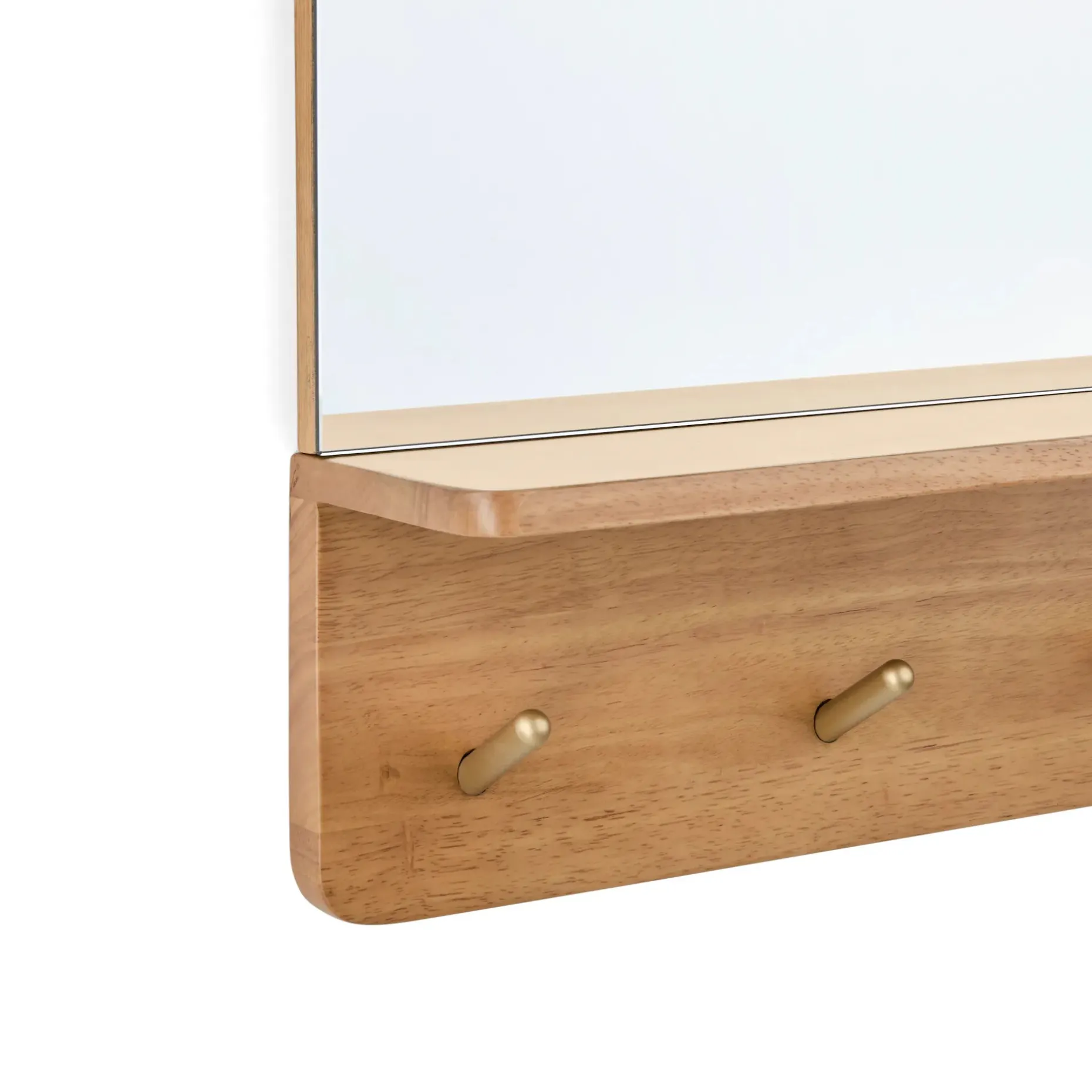 Williams 24" Shelf, Coat Rack, and Mirror - Brass and Oak