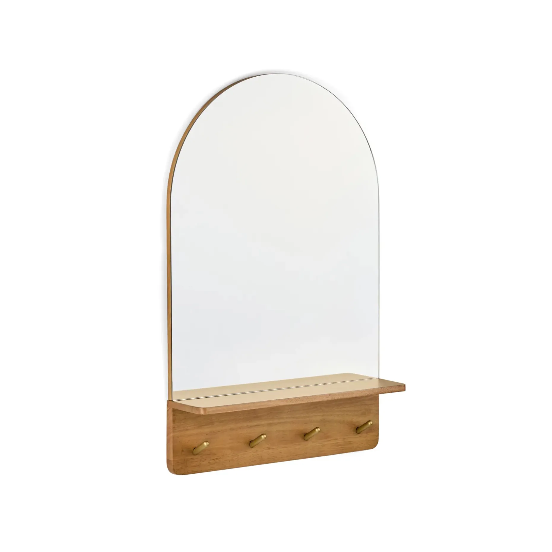 Williams 24" Shelf, Coat Rack, and Mirror - Brass and Oak