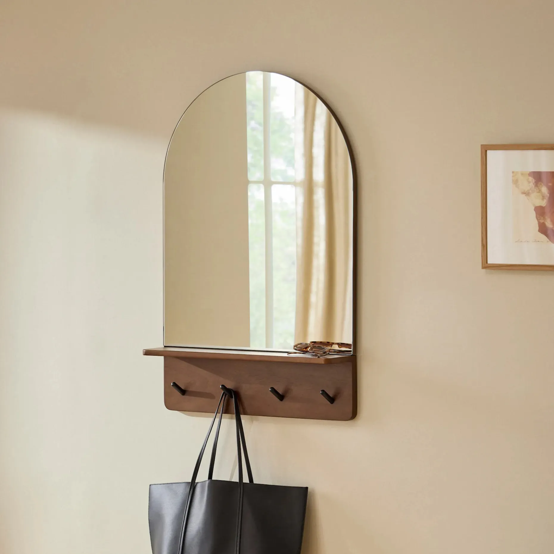 Williams 24" Shelf, Coat Rack, and Mirror - Black and Walnut