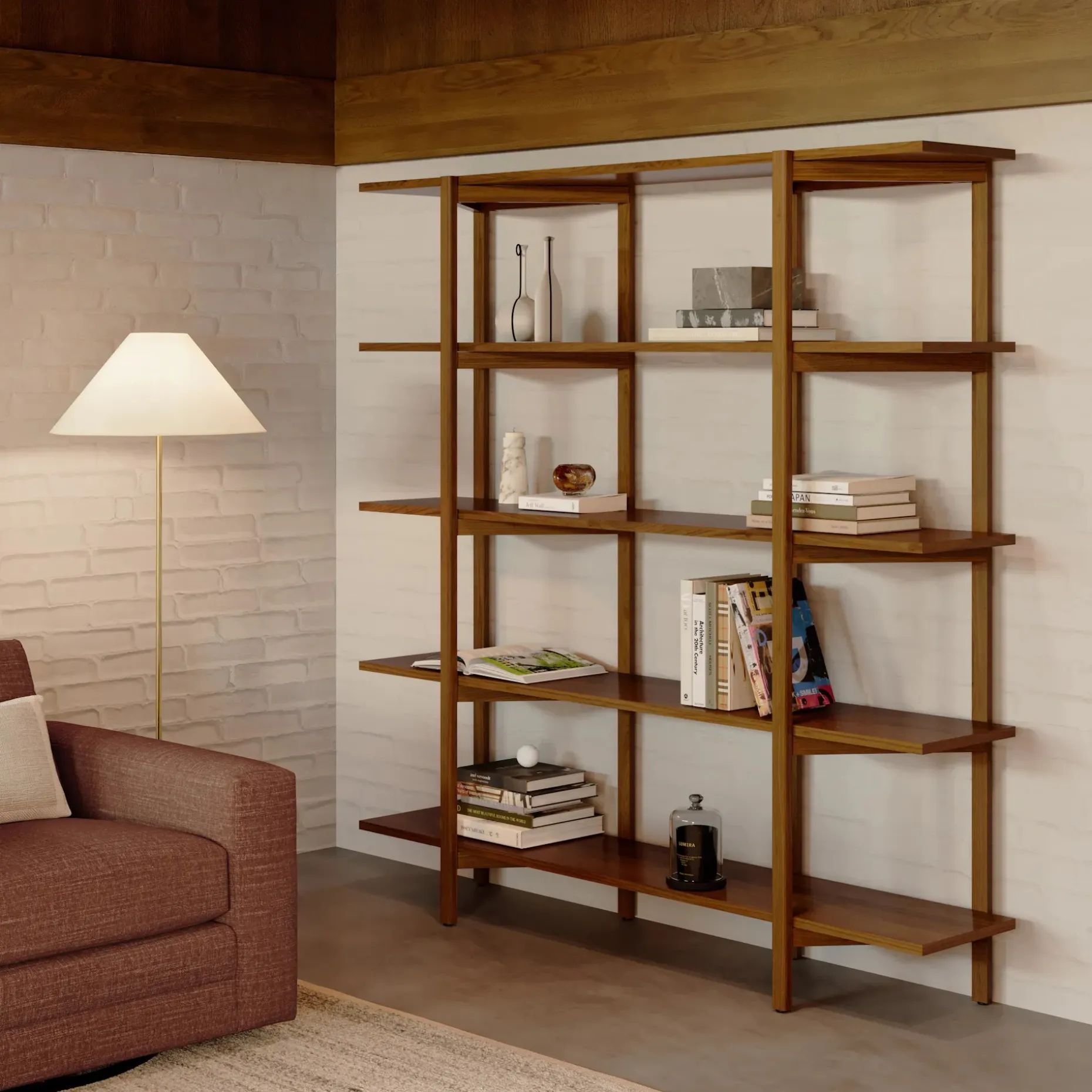 Zander 75" Shelving Unit - Walnut