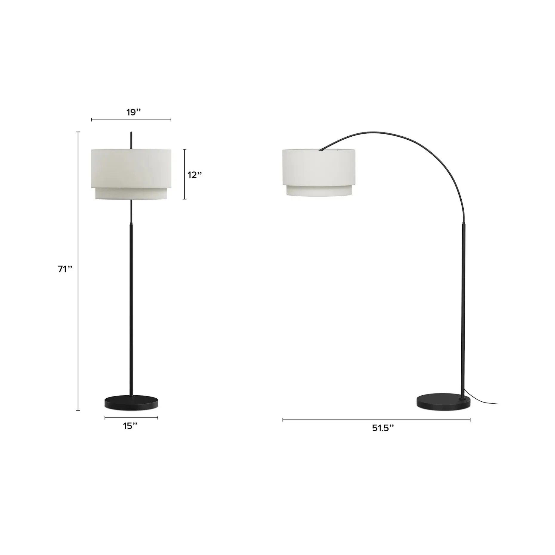 Zebu Large Linen Floor Lamp - Black