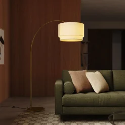 Zebu Large Linen Floor Lamp - Brass
