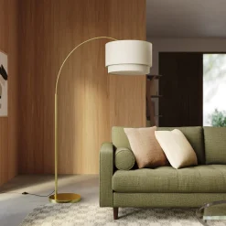 Zebu Large Linen Floor Lamp - Brass