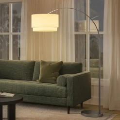 Zebu Large Linen Floor Lamp - Brushed Nickel