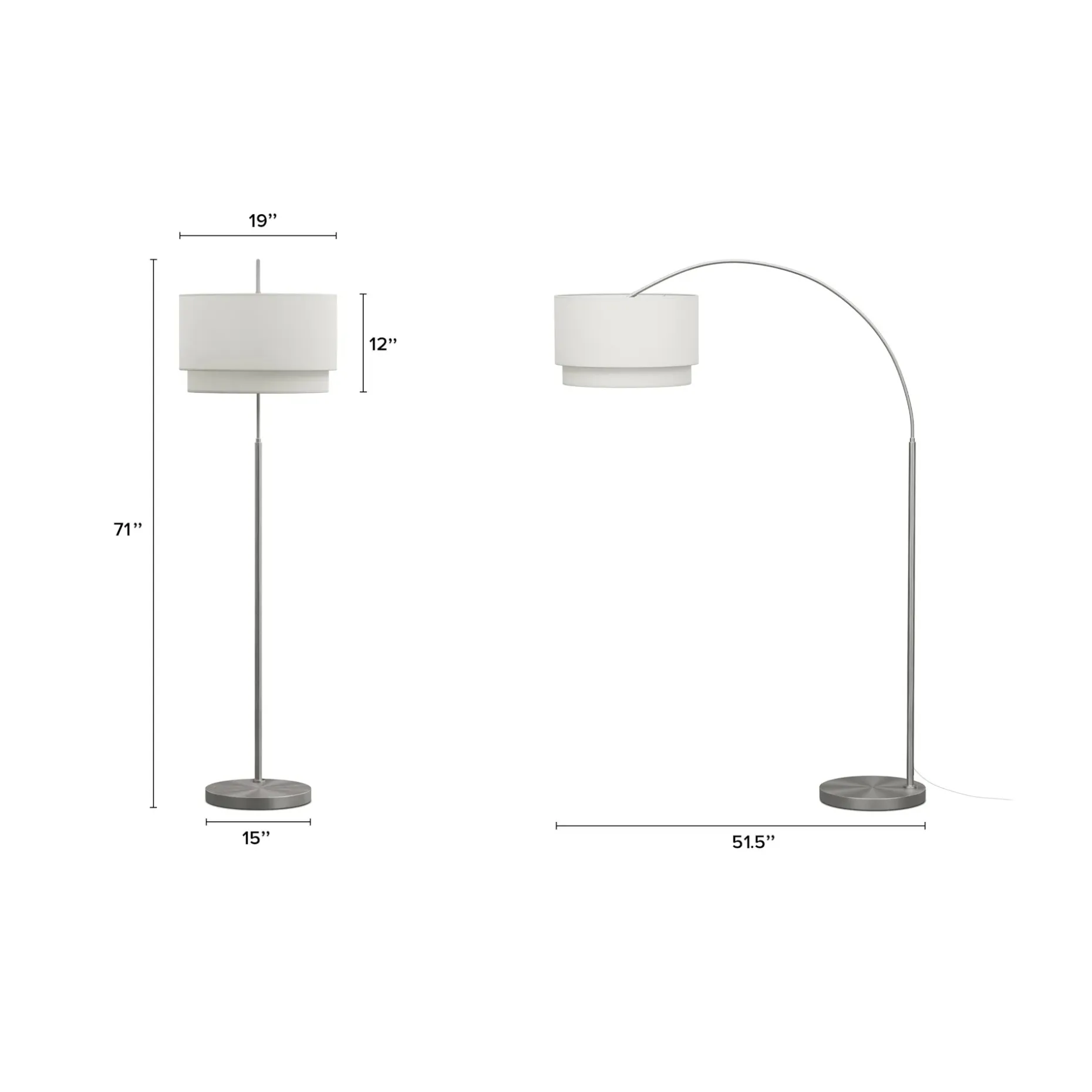 Zebu Large Linen Floor Lamp - Brushed Nickel