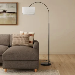Zebu Small Linen Floor Lamp - Black