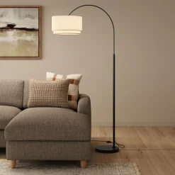 Zebu Small Linen Floor Lamp - Black