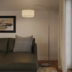 Zebu Small Linen Floor Lamp - Brushed Nickel