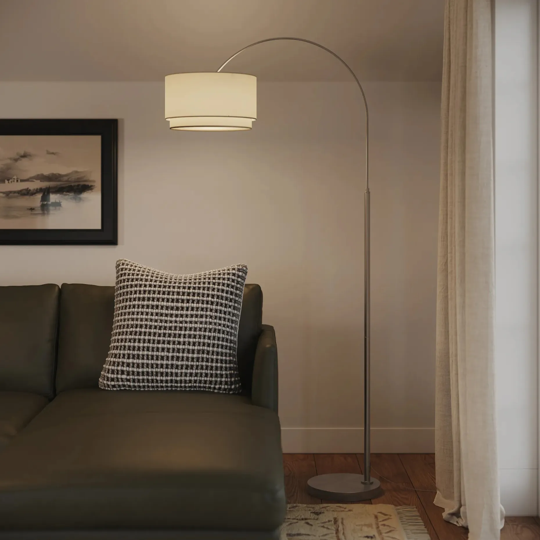 Zebu Small Linen Floor Lamp - Brushed Nickel