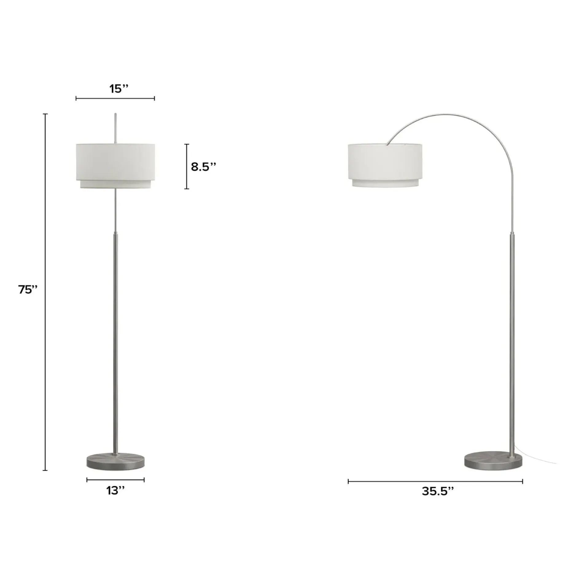 Zebu Small Linen Floor Lamp - Brushed Nickel