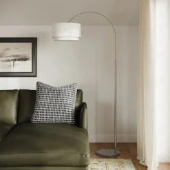 Zebu Small Linen Floor Lamp - Brushed Nickel