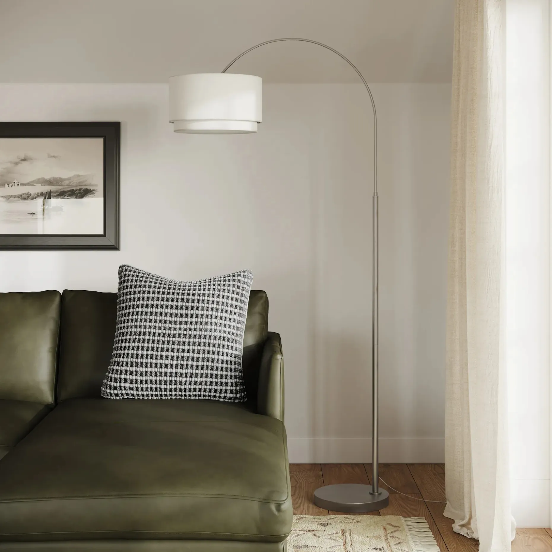 Zebu Small Linen Floor Lamp - Brushed Nickel