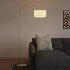 Zebu Small Linen Floor Lamp - Brass