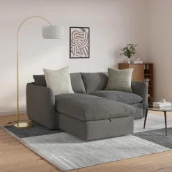 Zebu Small Linen Floor Lamp - Brass