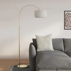 Zebu Small Linen Floor Lamp - Brass