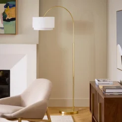 Zebu Small Linen Floor Lamp - Brass