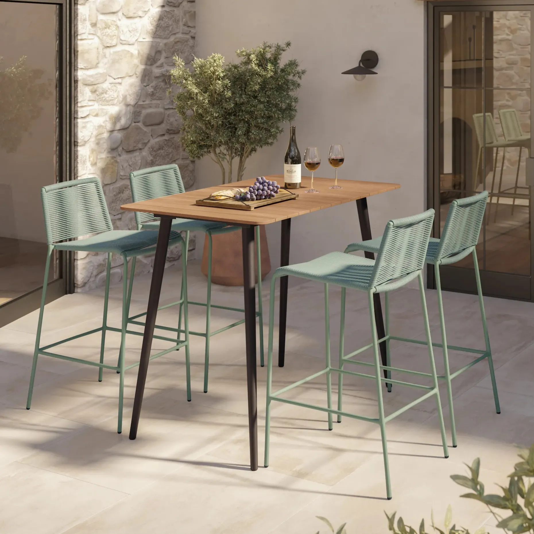 Zina Outdoor Bar Stool - Khaki Green