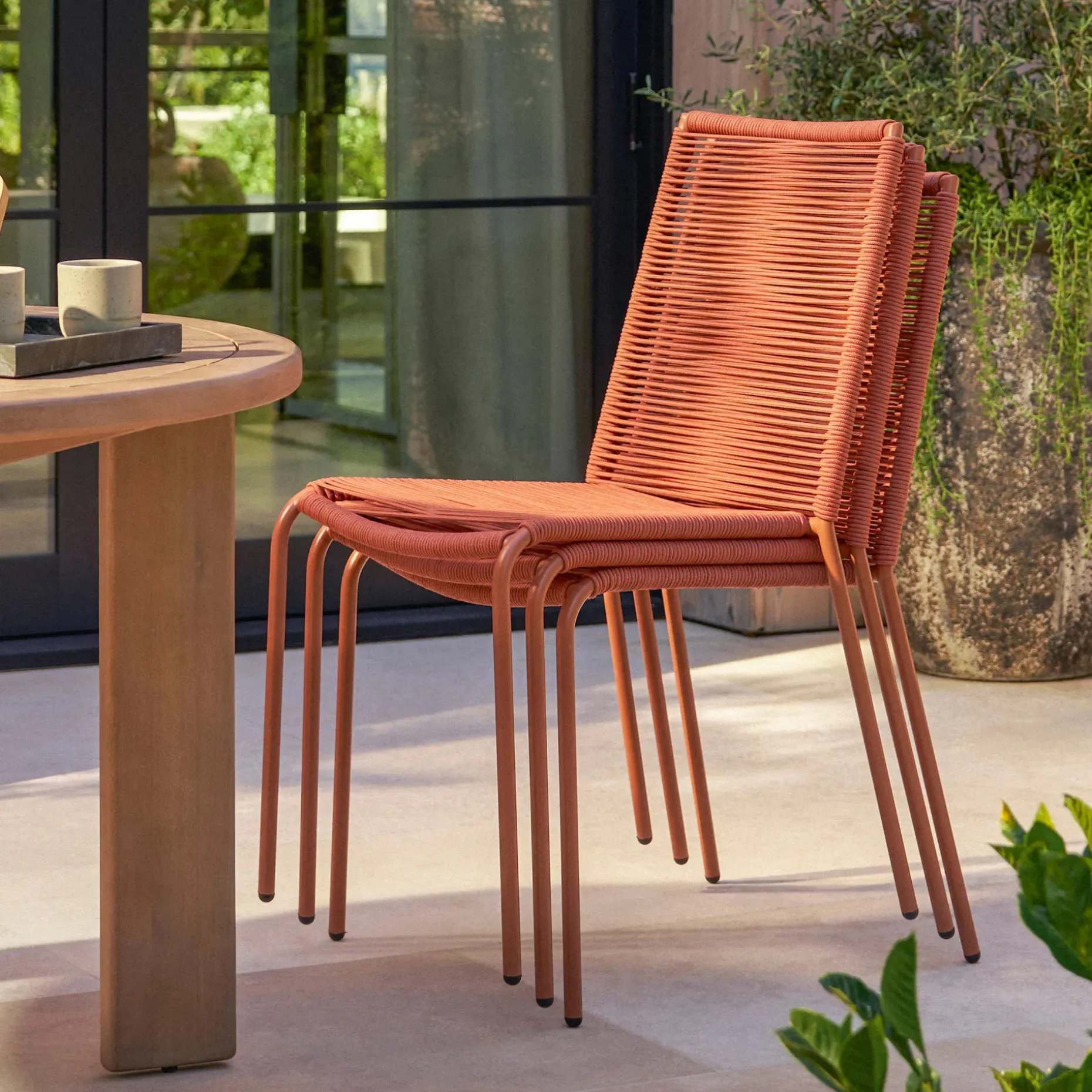 Zina Outdoor Stackable Dining Chair - Ochre Brown