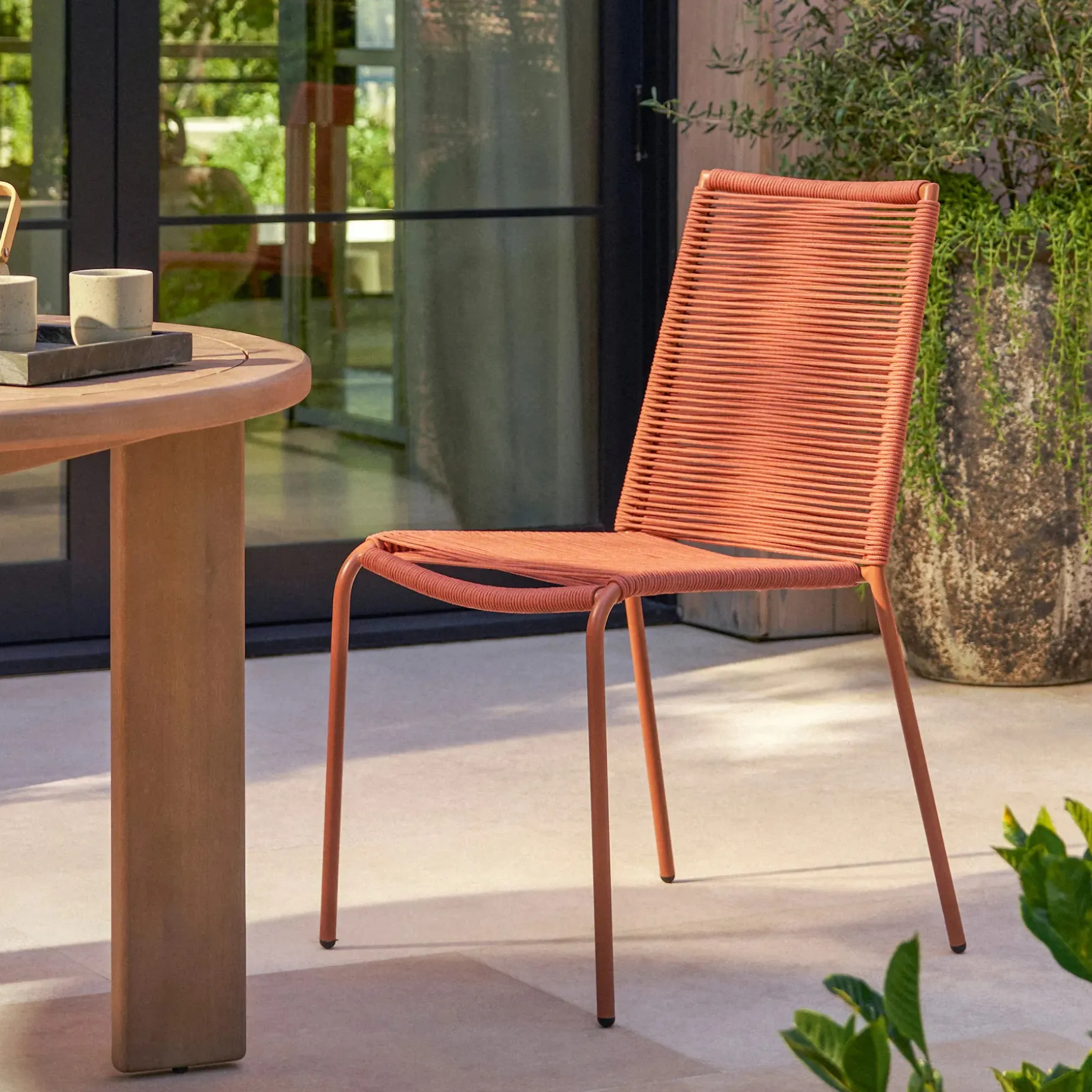 Zina Outdoor Stackable Dining Chair - Ochre Brown